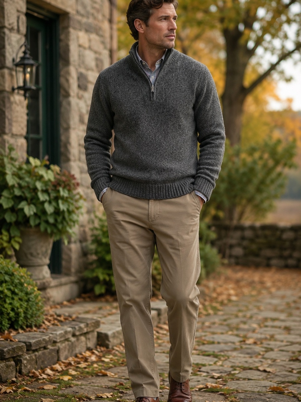 Enzo Mantovani 100% Wool Gray Quarter Zip Sweater Men’s Large Soft Classic